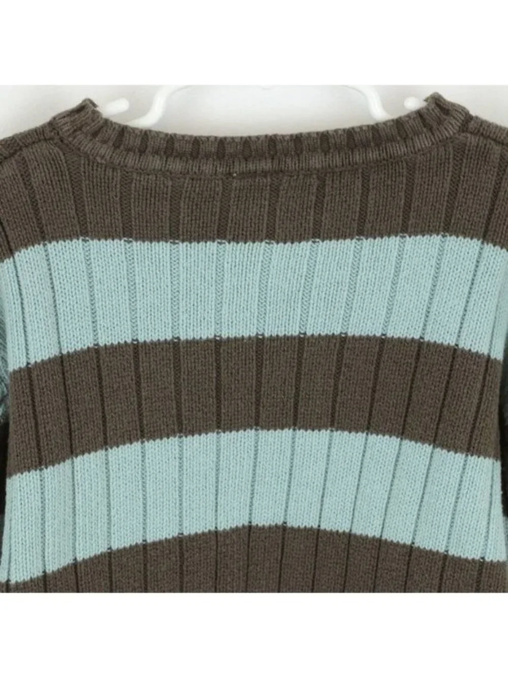 Gymboree Kids Small Blue Brown Striped Ribbed Tight Knit Crewneck Sweater